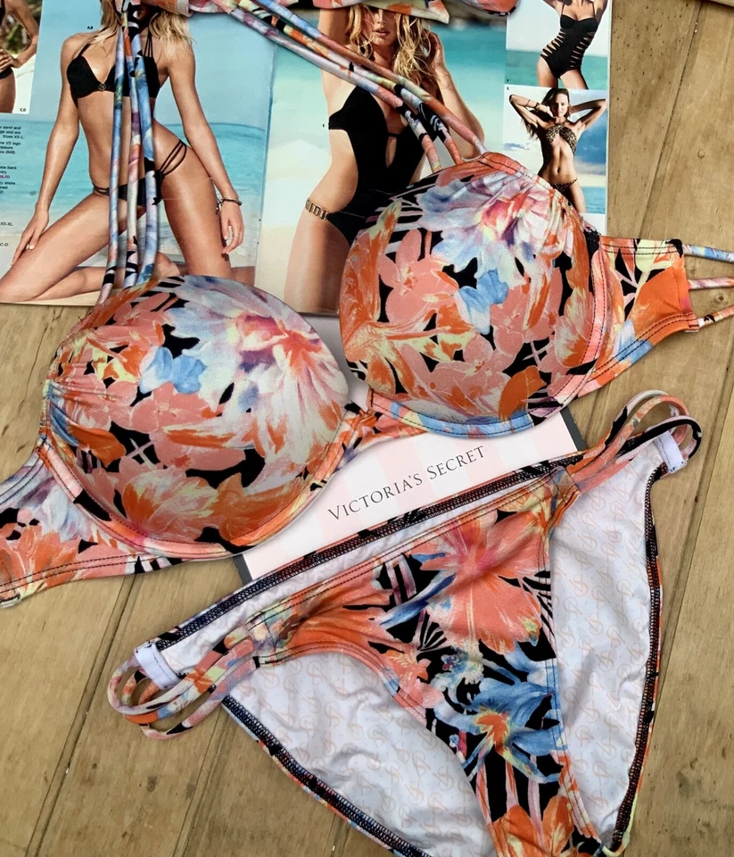 Bikini Victoria's Secret Floral Bombshell Miraculous Push Up Halter 32D/S Foto 4 de 4