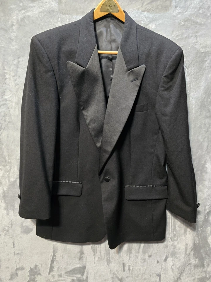 Neil Allyn Tuxedo Black 100% Wool Jacket 43R Pants Satin Trim Adj 36-38x28  - Image 2 of 4