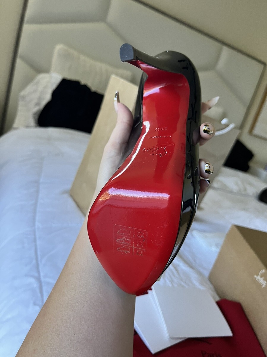 EU37.5 クリスチャン ルブタン ヒール Lady Peep 黒 258A ON SALE* CHRISTIAN LOUBOUTIN #40003 Lady Peep Black Patent