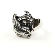 Stainless Steel " Live to Ride, Ride to Live" Eagle and Flag Ring