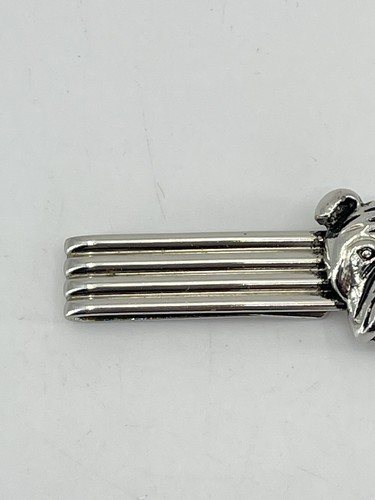 vintage Bulldog Tie bar slip on style small silver tone black enamel 1-7/8" - 第 3/10 張圖片