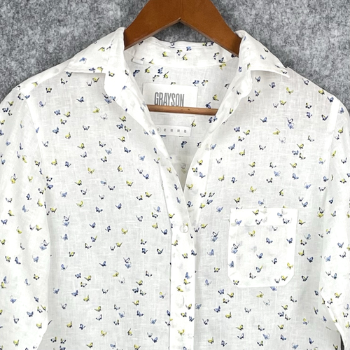 Grayson Frank Eileen Womens Linen Butterfly Print Button Top Size 1/XS The Hero