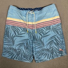 Tommy Bahama Swim Trunks Mens XL Blue Striped Leaf Lined Shorts Surf 9" Inseam