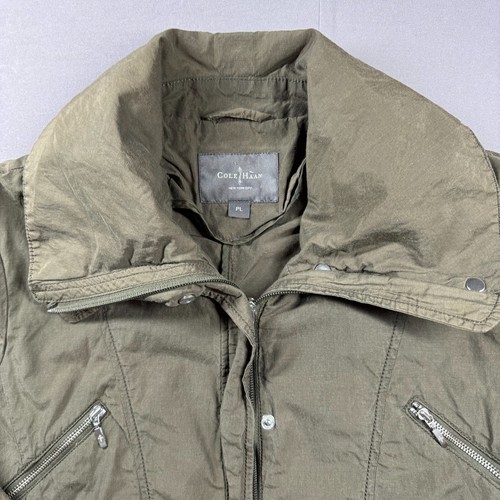 Cole Haan Jacket Womens PL Green Barn Rain Parka Metal Military Zippers Ski Hunt - Picture 6 of 12