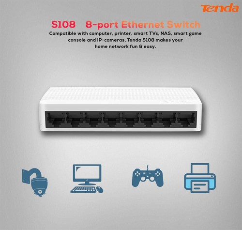 TENDA S108 V8.0 8 PORT SWITCH DESKTOP WALL MOUNT UNMANAGED ETHERNET NONE POE - Picture 7 of 9