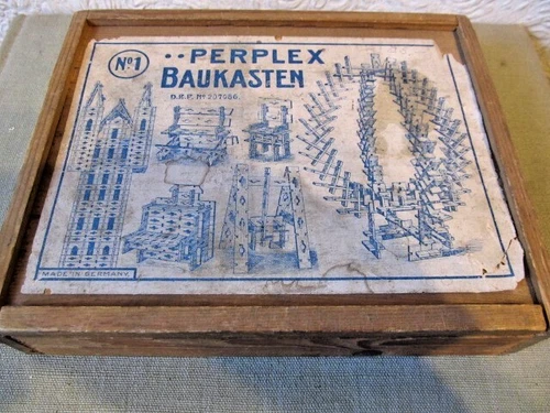 Antiker Thüringer Holz-Baukasten, Perplex, Nr.1  Liebehenz, Ilmenau um 1920