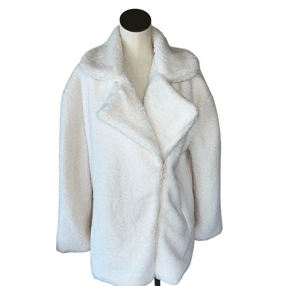 NWT Women $120 C& C California White / Cream Teddy Faux Fur Cozy Coat XL Zipper - Image 2 of 4