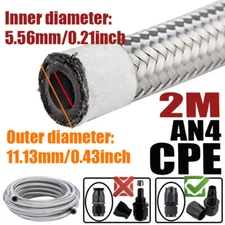 6.56FT AN4 4AN ID:0.21" Fuel Oil Gas Hose Air Line Braided Stainless Steel CPE