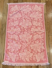 VTG Callaway Sculpted 2 Tone Pink Bath Towels With Fringe Roses SET OF 4 READ