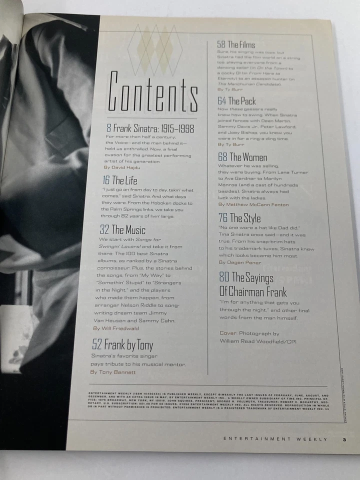 Entertainment Weekly Magazine Summer 1998 Frank Sinatra Man & Music VG No Label - Image 2 of 2