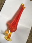VINTAGE MCM Amberina Swung Pedestal FENTON Glass Vase Yellow Orange Red -11 3/4