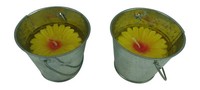 8 Er Set Sonnenblumen Kerze Im Metalleimer, Zinkeimer, Kerze Im Eimer, Neu