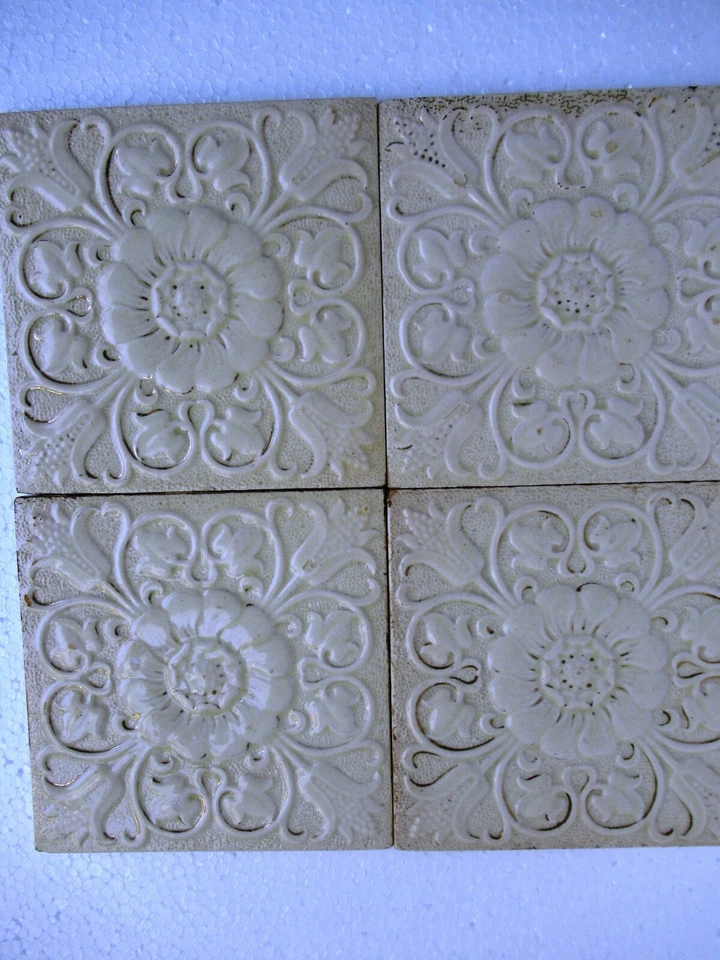 Azulejo antiguo Minton'S China funciona en stock en Trent Inglaterra floral en relieve 4 piezas "2 Foto 2 de 4