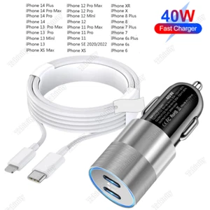 Pour iPhone 14 13 12 11 XR X 8 Double type C PD Rapide 40W Câble d'adaptateur de chargeur de voiture