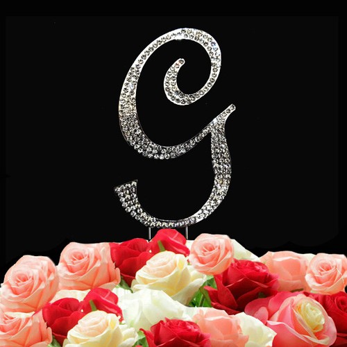 Rhinestone Crystal Monogram Diamante Wedding Cake Topper Letter 12cm & 7cm And - Picture 10 of 40