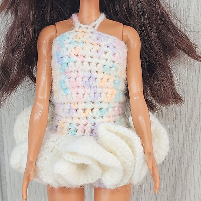 VTG 1980s 12'' Crochet Doll Outfit Summer Romper Bathing Suit Set w/ Hat Ruffles