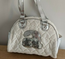 Justice White Quilted Heart Velour Silver Sequin A Monogram Bowling Bag Purse
