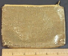 Vintage Gold Mesh Zippered Coin Purse Jewelry Accessory Bag Woven Metal