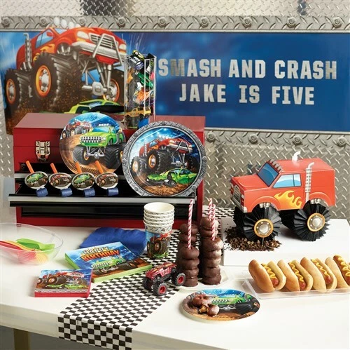Paquete de 8 tazas frías/calientes Monster Truck Rally de 9 oz vajilla de cumpleaños para niños de papel Foto 2 de 2