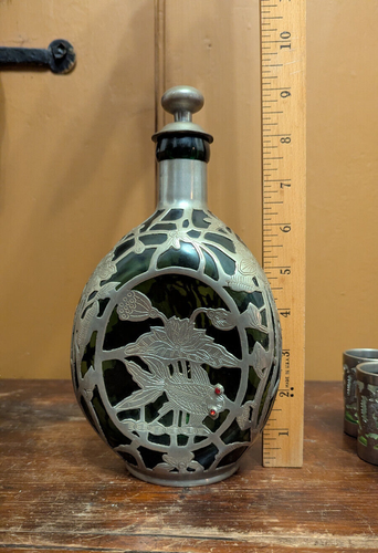 19TH C. Chinese TUNC DEH LEE CHEFOO Pewter Decanter w 7 Uranium Dragon Glasses - Picture 23 of 24