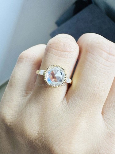 Rose Cut Engagement Ring 3 Stone Rose Cut Round Bezel Set Moissanite Ring Gold - 第 4/14 張圖片