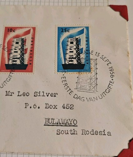 1956 Netherland Rebuilding Europa CEPT Issue Roermond FDC to Bulawayo S.Rhodesia - Picture 3 of 4