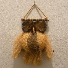 VTG Mcm 60s Jute Owl Wall Hanging