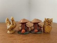 Vintage Ceramic Macrame Craft Bead Beads - Owl Chicken Mushroom - Set of 4 -READ