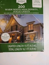 Holiday Time 200 Ct Warm White High Density Icicle Lights LED Outdoor Indoor New