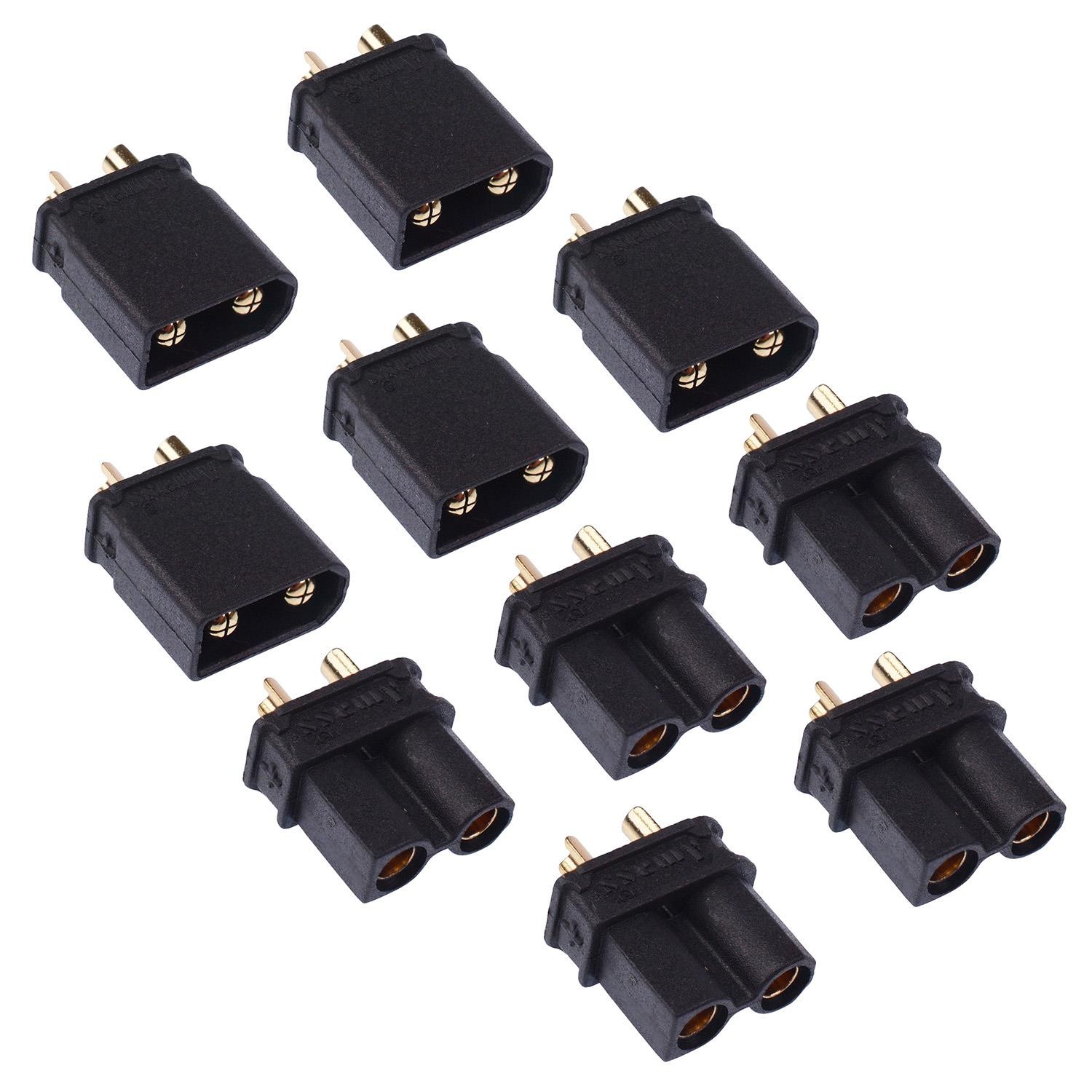 5 Pairs Black Male Female XT30U Gold Plated Connector 15A Amass
