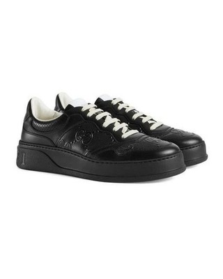 $850 GUCCI GG Men s Black Embossed Leather Sneaker UK 10, US 10.5