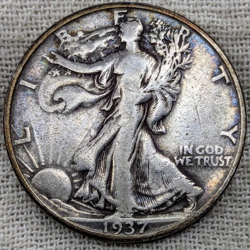 1937 D Walking Liberty Half Dollar FIne : Colorful Tone - Low Mintage Key Date