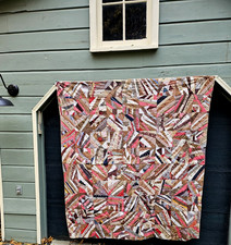 Crazy Quilt Circa 1890, Great Cotton Fabric Sampling. 90 squares