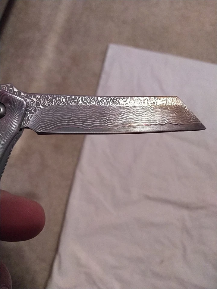 KATSU Damascus Steel Razor Sharp Folding Knife Handmade Bamboo Style Handle - Image 3 of 4