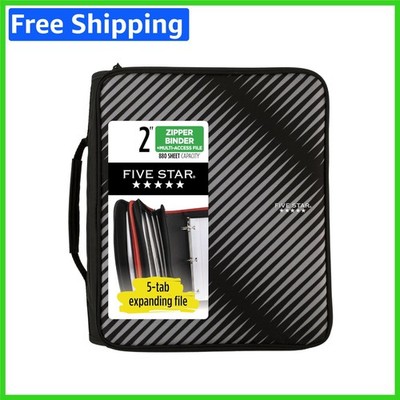 Durable Black Zipper Binder - 2-Inch, 5-Tab Expanding File for School Use