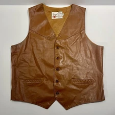 VTG Sears The Leather Shop Western Vest Men's 48 Tall Brown Ranch Cowboy 70s