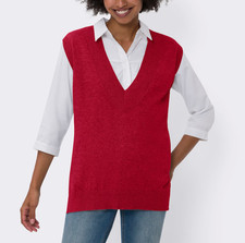 156953- Heine Damen Pullunder Feinstrick V-Ausschnitt rot NEU Gr. 38