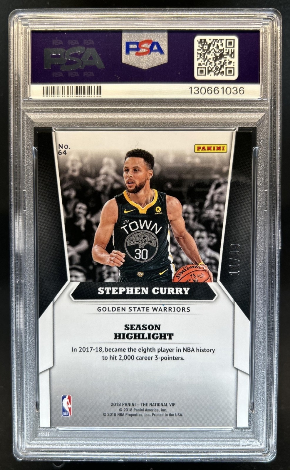 2018 Panini National Convention Stephen Curry VIP Prizm Silver #64 PSA 10 view 2