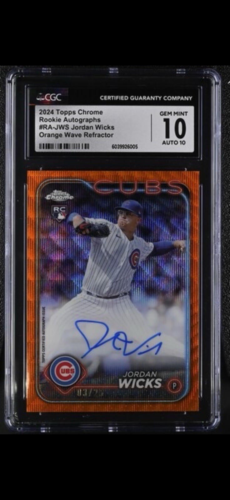 2024 Topps Chrome Rookie Autographs Jordan Wicks #RA-JWS Orange Wave Refract /25