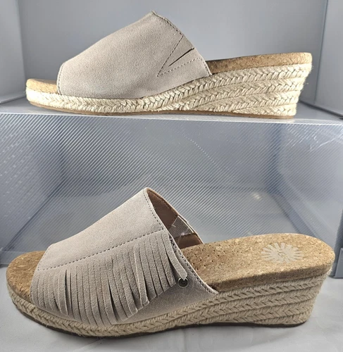 Sandali UGG donna Australia con frange scamosciate zeppa beige taglia 7