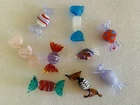 9 Vintage Murano Glass Hand Blown Art Glass Wrapped Candy Pieces Candies