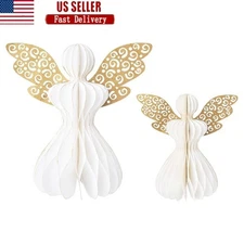 Christmas Angels Tabletop Decor 2 Count Paper Decorations Holiday Accents New