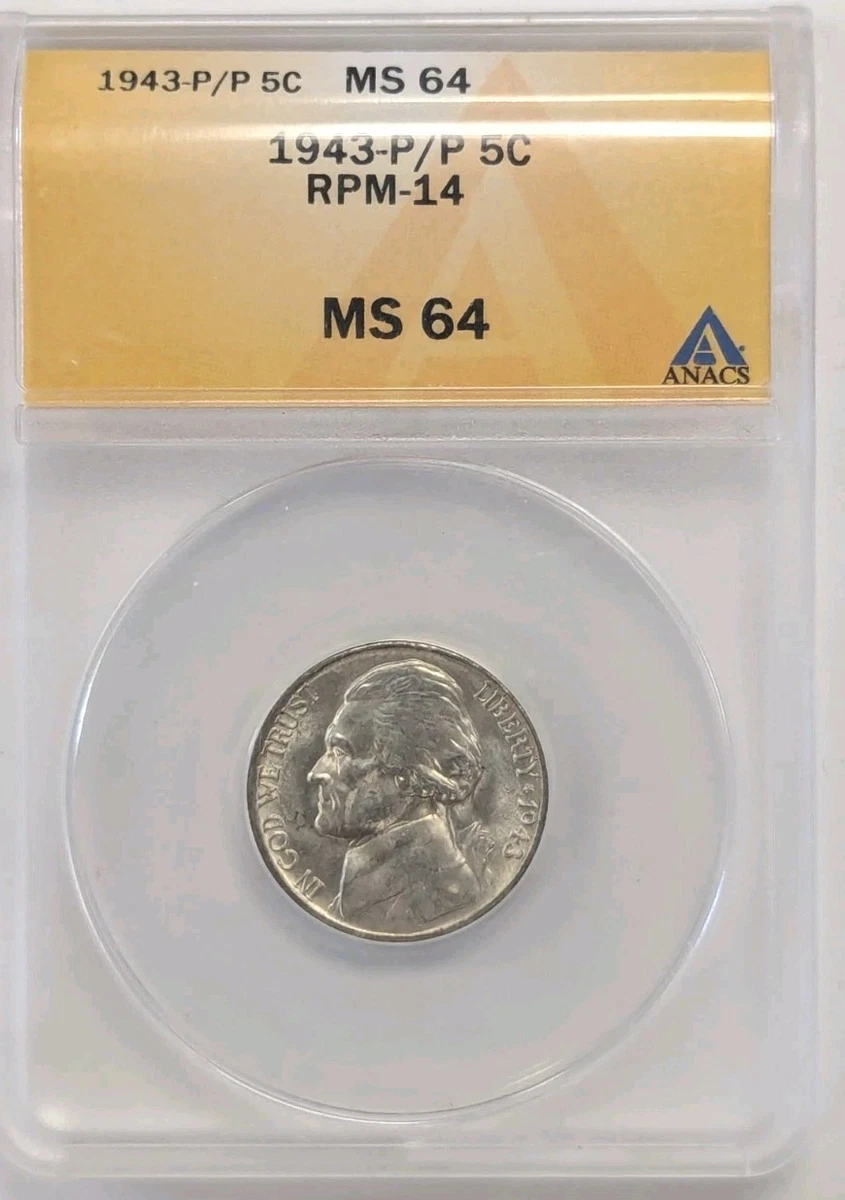 Uncirculated MS 64 Graded 1943 Year US Jefferson Nickels (1938-Now