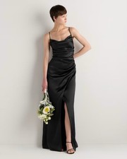 NWT Quince Juliette Stretch Satin Dress Black 16 Classic Bridesmaid Wedding Cowl