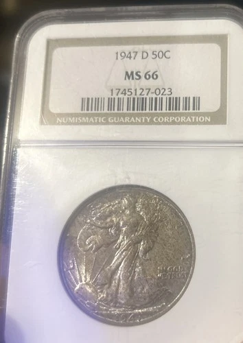 1947-D Walking Liberty Half Dollar NGC MS66 BEAUTIFUL DARK BLUE/ PURPLE TONING