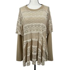 Easel Women s Tunic Top 3X Beige Lace Layered...