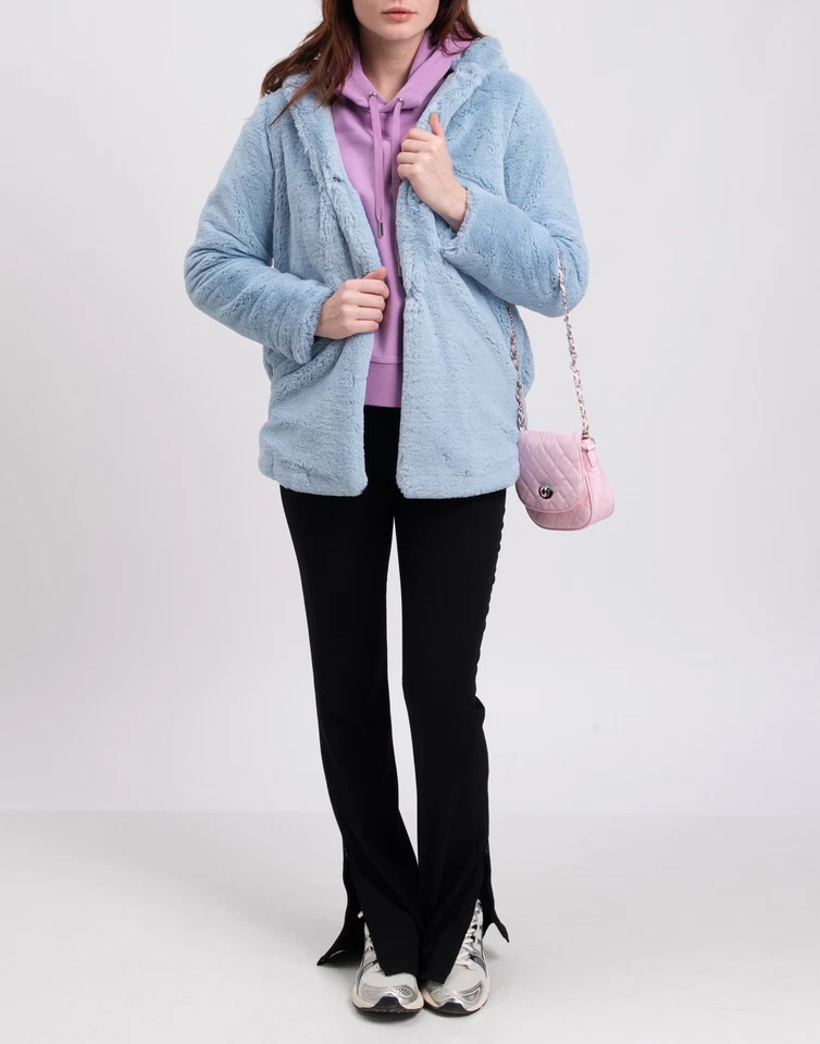 GEORGE J. LOVE Faux Fur Short Coat Size XS Hook & Eye Hooded Made in Italy - Image 3 of 4