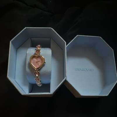 Swarovski Heart-Shaped Pink Dial Gold Metal Bracelet Women's
