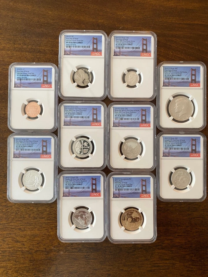 10-Coin Set: 2019 S Silver Proof Set First Day of Issue PF70 Ultra Cameo - Image 3 of 4