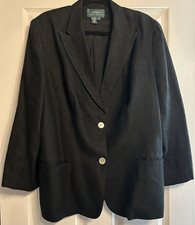 Lauren Ralph Lauren Black 100 Linen 3-Button Blazer Jacket Womens 18W
